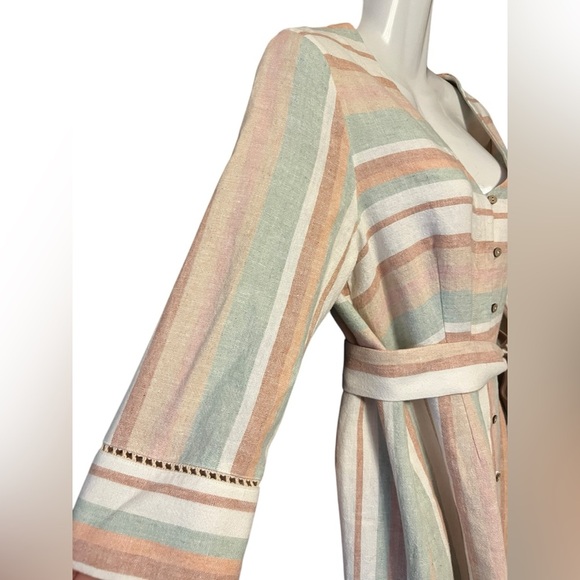 Soft Surroundings Arcata Linen Dress Sz PS Striped Boho Summer Gauzy buttons - Picture 6 of 11